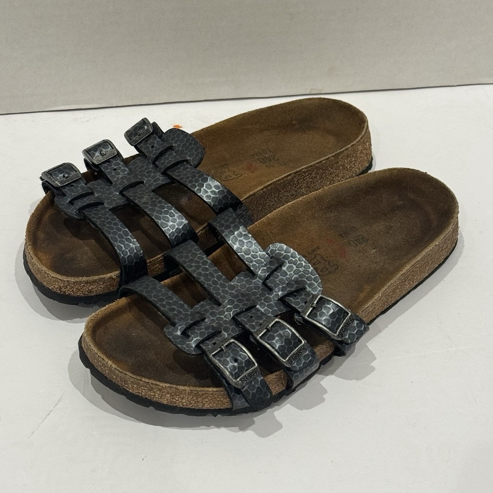 Birkie Birkenstock Florida 3 Strap Slip On Sandal Silver Gray Womens 6-6.5 EU 37